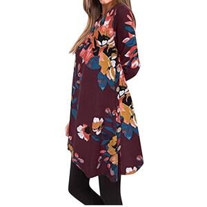 NWT Igenjun Floral Long Sleeve Shift‎ Dress Size Small Button Detail Asymmetric